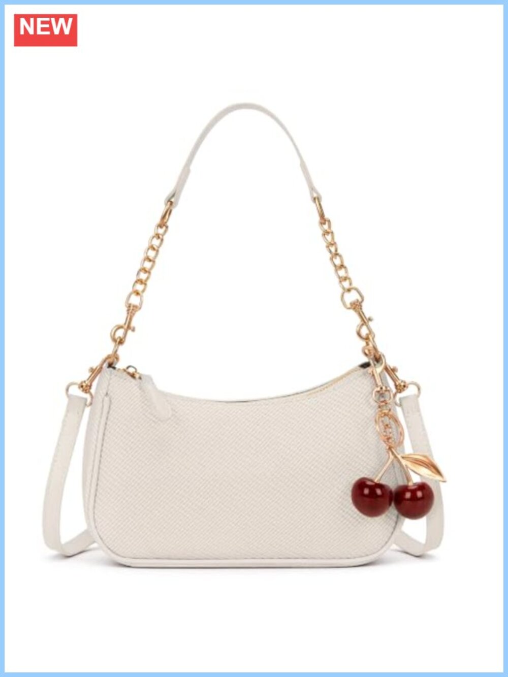 PU Leather Small Shoulder Bag with Cherry Pendant Y2K Cute Purse Adjustable